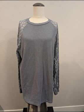 Dorose Sz XXL Lace Sleeve Knit Boho Tunic - Dusty Blue